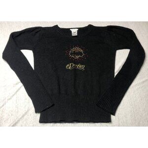 Dereon Sweater Teen Youth Girl Black Logo Rhinestones Long Sleeve Size XL